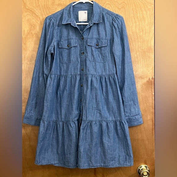 So Denim Chambray Blue Tiered Dress S - Picture 4 of 7